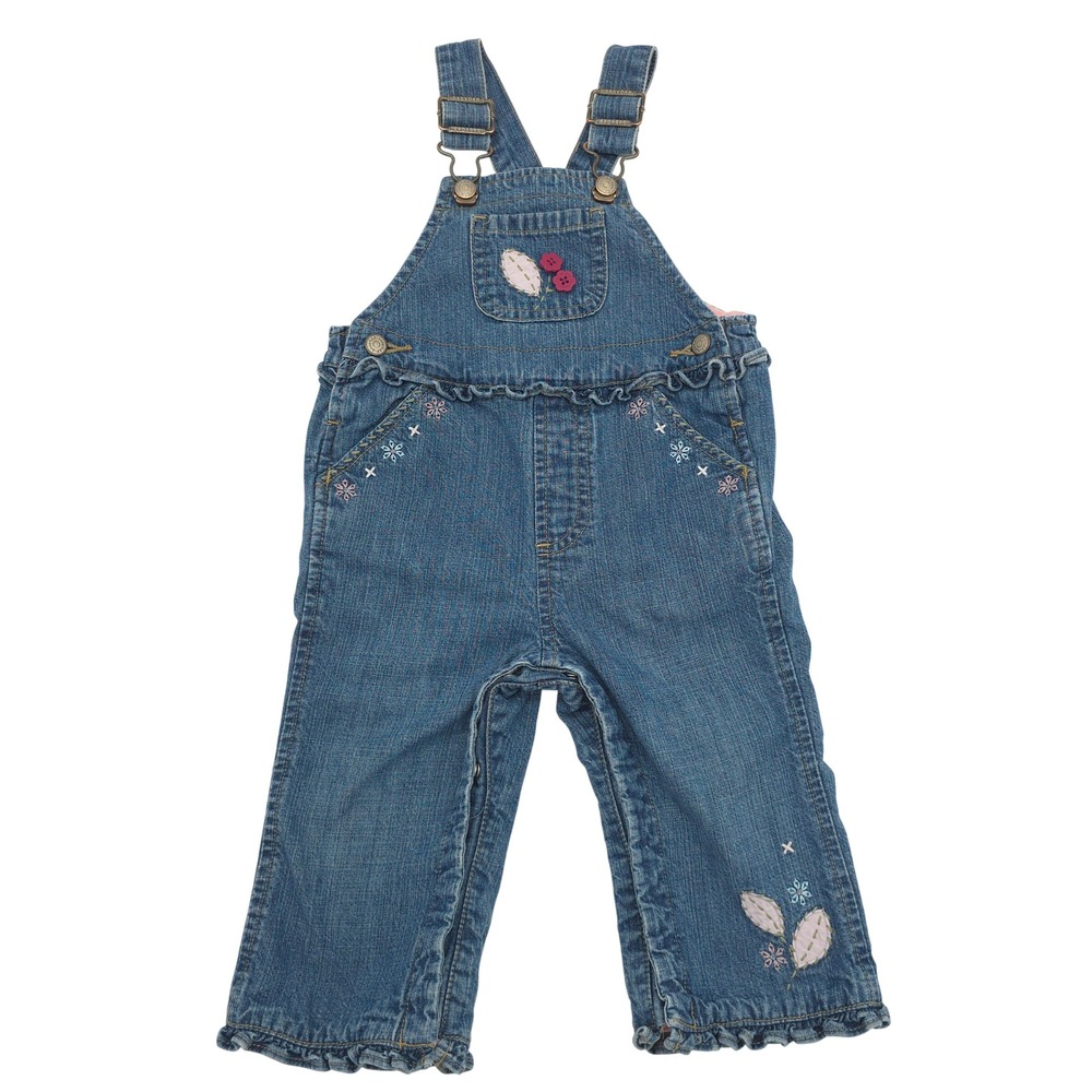 Baby Gap Kids Denim Floral Embroidered Ruffle Overalls Vintage 12-18 Months